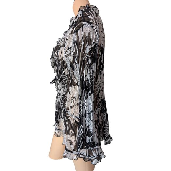 Sheer Floral Chiffon Ruffle Top 3X Coquette Fairy Grunge Whimsigoth Tie Front - Picture 2 of 8